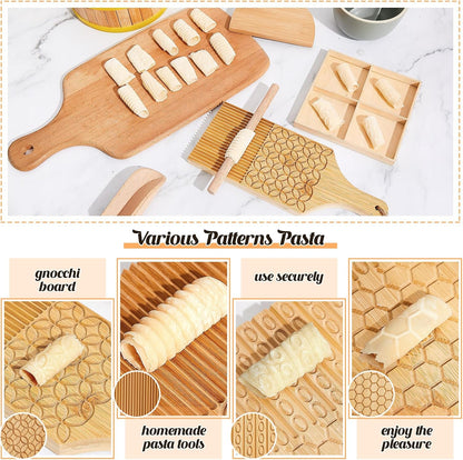 7 Pcs wooden pasta board Kit beechwood, Classic Gnocchi Board Set