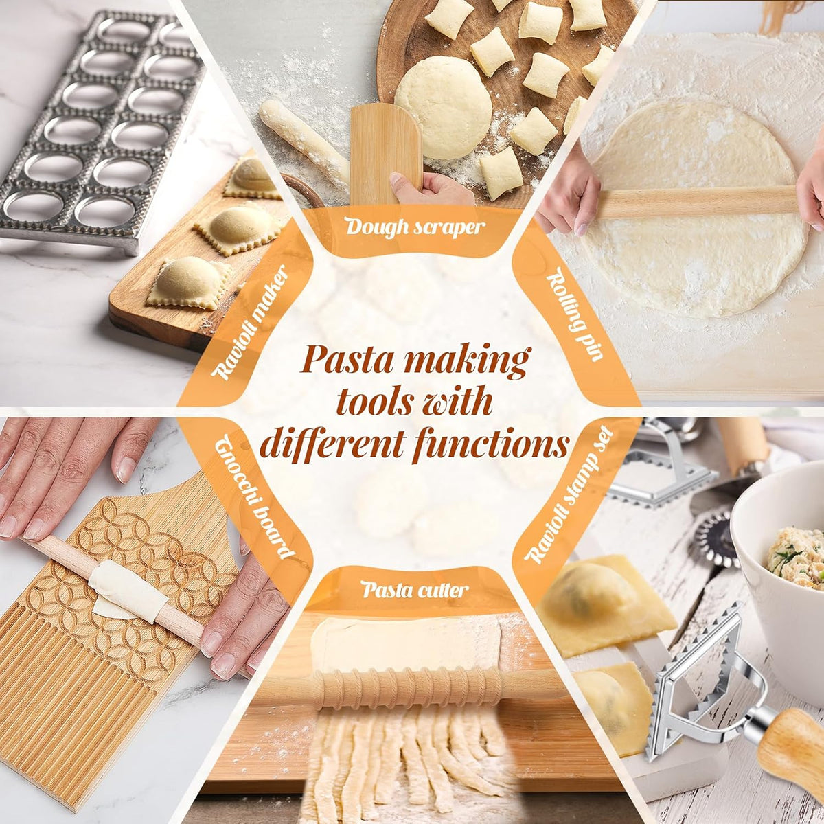 7 Pcs wooden pasta board Kit beechwood, Classic Gnocchi Board Set