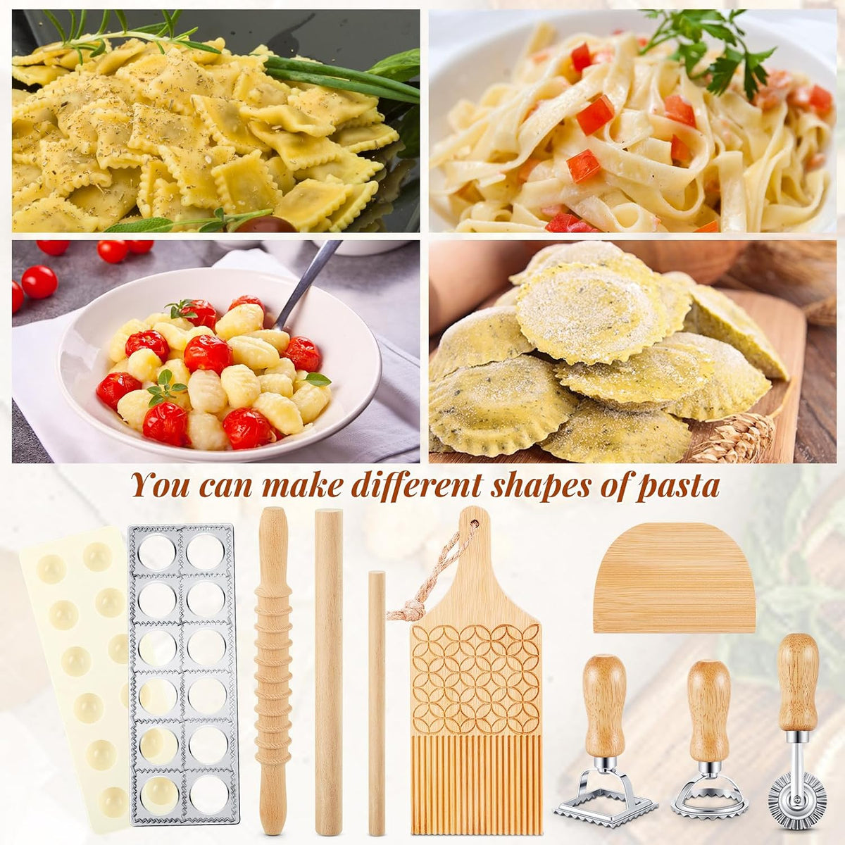 7 Pcs wooden pasta board Kit beechwood, Classic Gnocchi Board Set