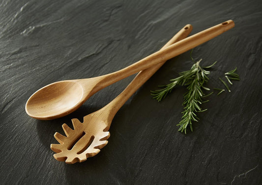 14" Spaghetti Spoon – Natural Bamboo Pasta Server with Teeth | Eco-Friendly, Nonstick Safe, Durable Kitchen Utensil