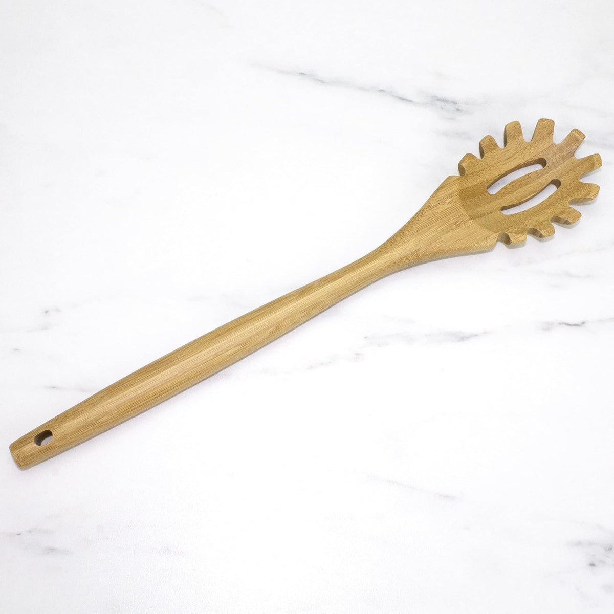 14" Spaghetti Spoon – Natural Bamboo Pasta Server with Teeth | Eco-Friendly, Nonstick Safe, Durable Kitchen Utensil