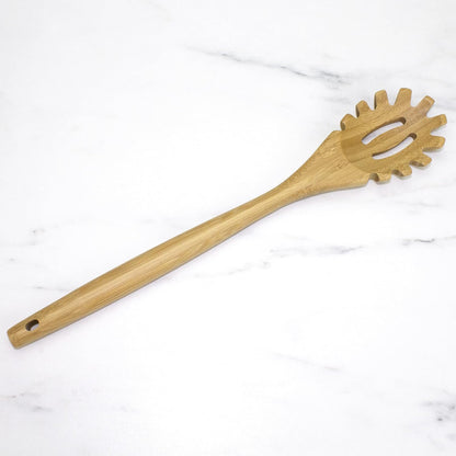 14" Spaghetti Spoon – Natural Bamboo Pasta Server with Teeth | Eco-Friendly, Nonstick Safe, Durable Kitchen Utensil