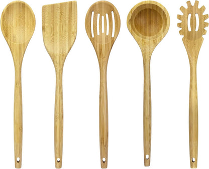 14" Spaghetti Spoon – Natural Bamboo Pasta Server with Teeth | Eco-Friendly, Nonstick Safe, Durable Kitchen Utensil