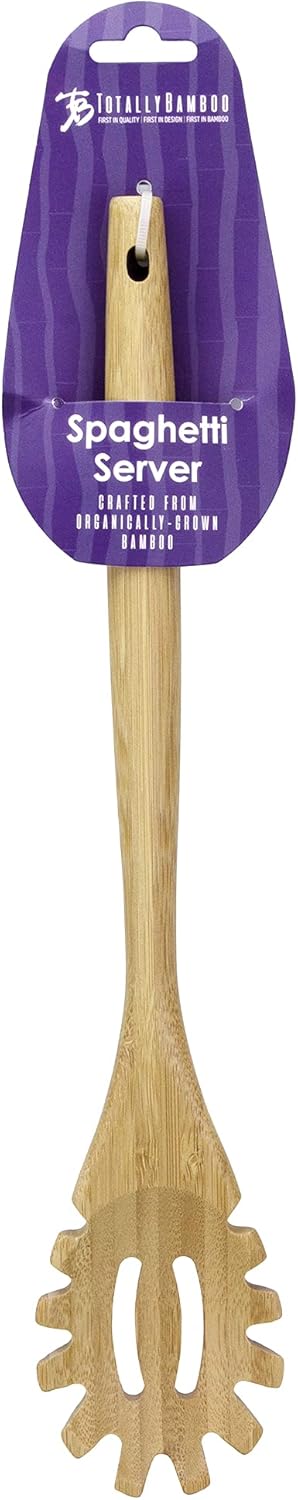 14" Spaghetti Spoon – Natural Bamboo Pasta Server with Teeth | Eco-Friendly, Nonstick Safe, Durable Kitchen Utensil
