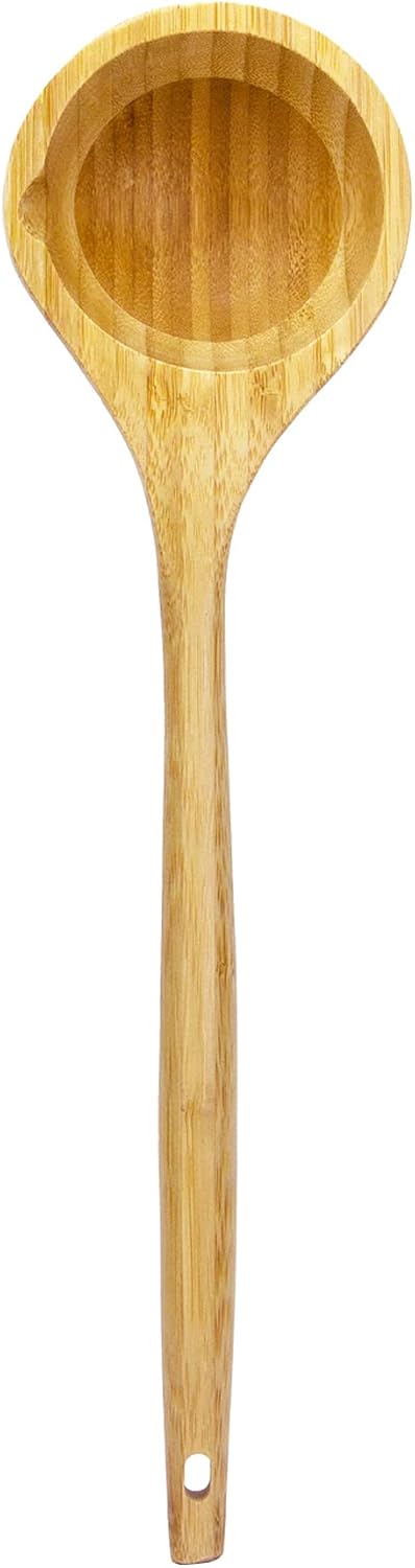 14" Spaghetti Spoon – Natural Bamboo Pasta Server with Teeth | Eco-Friendly, Nonstick Safe, Durable Kitchen Utensil