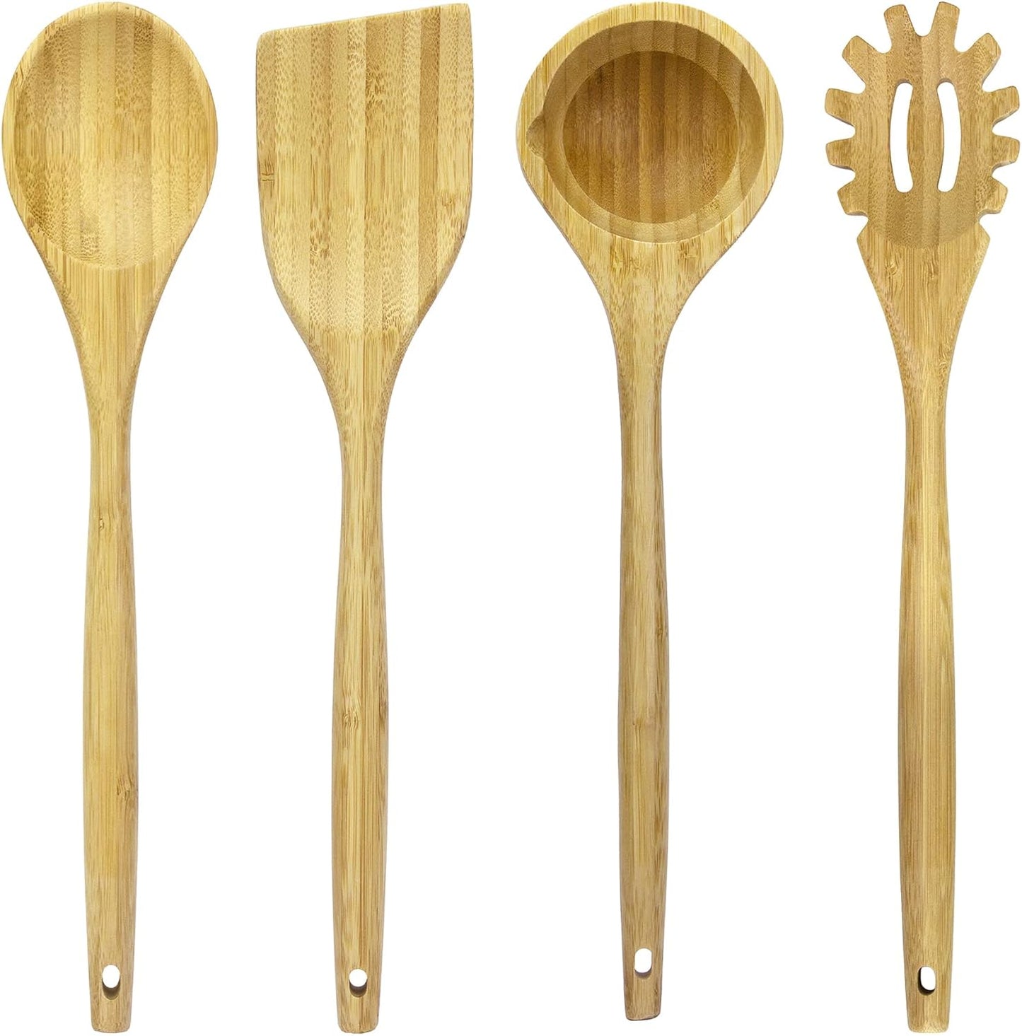 14" Spaghetti Spoon – Natural Bamboo Pasta Server with Teeth | Eco-Friendly, Nonstick Safe, Durable Kitchen Utensil