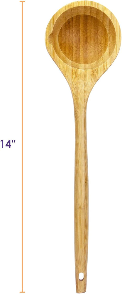 14" Spaghetti Spoon – Natural Bamboo Pasta Server with Teeth | Eco-Friendly, Nonstick Safe, Durable Kitchen Utensil