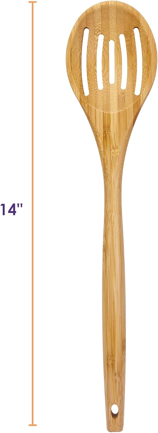 14" Spaghetti Spoon – Natural Bamboo Pasta Server with Teeth | Eco-Friendly, Nonstick Safe, Durable Kitchen Utensil
