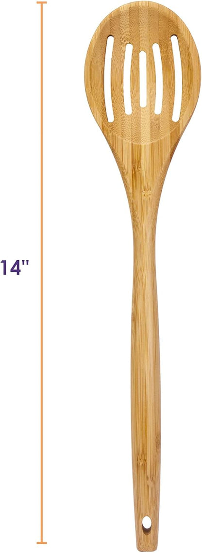 14" Spaghetti Spoon – Natural Bamboo Pasta Server with Teeth | Eco-Friendly, Nonstick Safe, Durable Kitchen Utensil