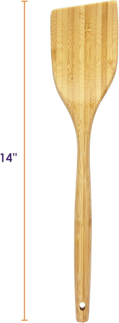 14" Spaghetti Spoon – Natural Bamboo Pasta Server with Teeth | Eco-Friendly, Nonstick Safe, Durable Kitchen Utensil