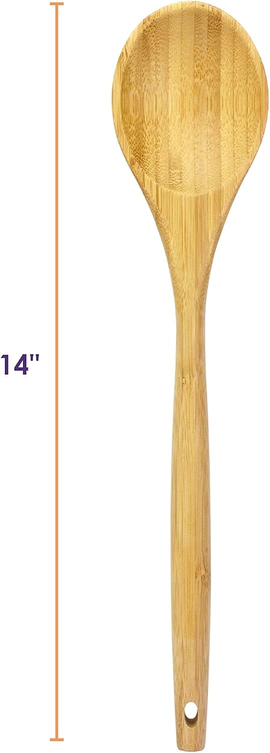 14" Spaghetti Spoon – Natural Bamboo Pasta Server with Teeth | Eco-Friendly, Nonstick Safe, Durable Kitchen Utensil