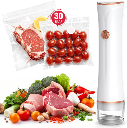 LSNDRGHandheld Vacuum Sealer, 60kPa Portable Food Sealer with 30 Reusable Bags, Rechargeable Mini Vacuum Sealer for Food Storage, Sous Vide, Travel