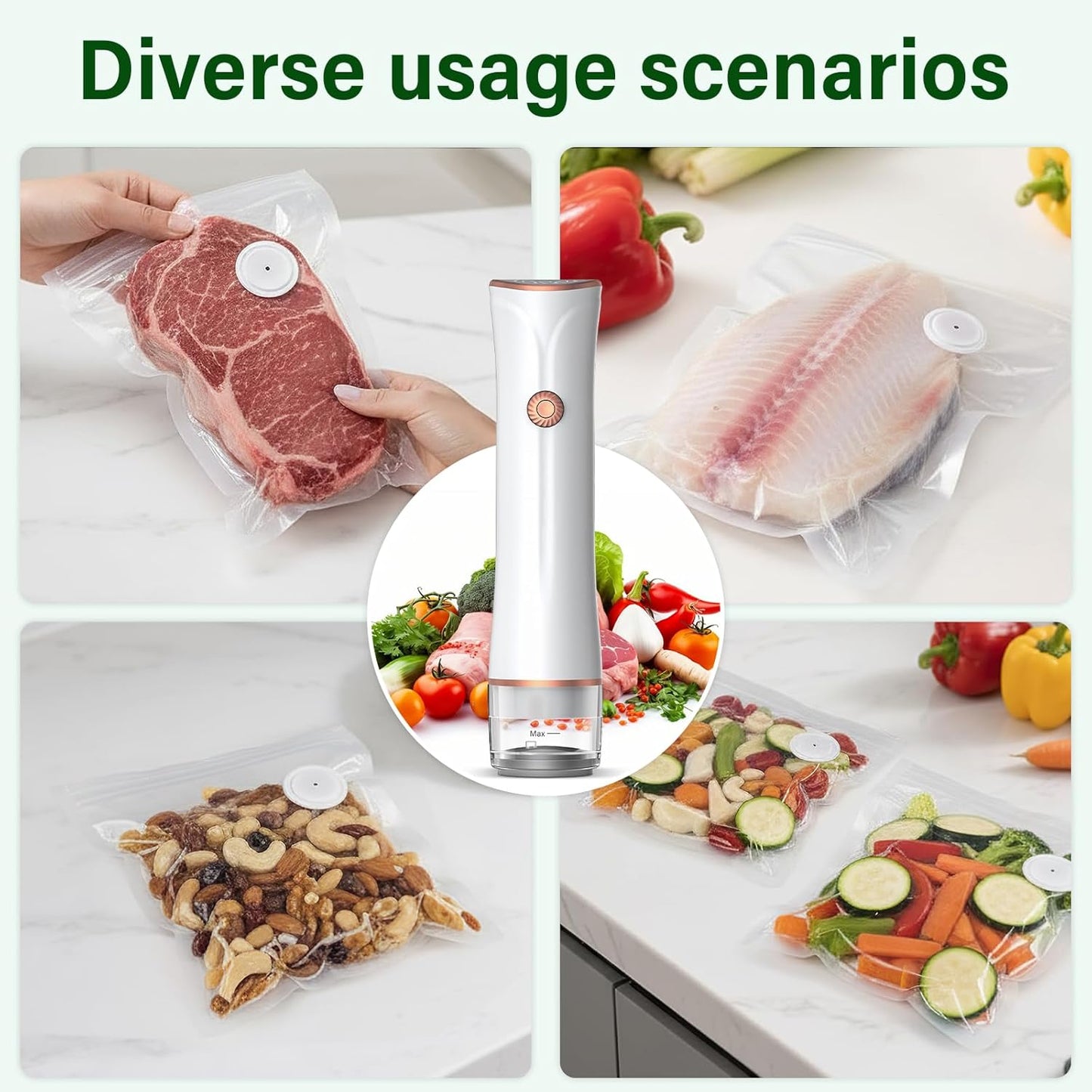 LSNDRGHandheld Vacuum Sealer, 60kPa Portable Food Sealer with 30 Reusable Bags, Rechargeable Mini Vacuum Sealer for Food Storage, Sous Vide, Travel