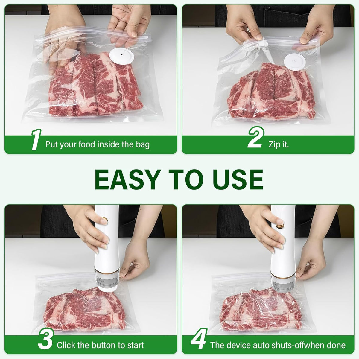 LSNDRGHandheld Vacuum Sealer, 60kPa Portable Food Sealer with 30 Reusable Bags, Rechargeable Mini Vacuum Sealer for Food Storage, Sous Vide, Travel