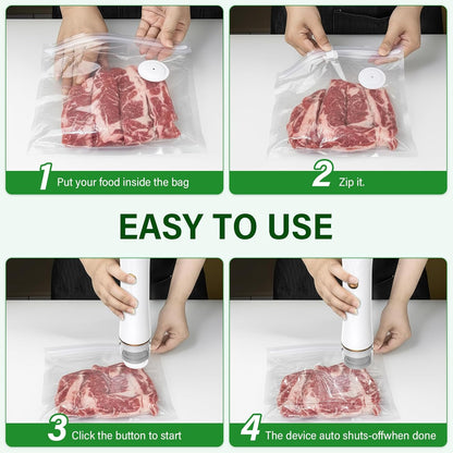 LSNDRGHandheld Vacuum Sealer, 60kPa Portable Food Sealer with 30 Reusable Bags, Rechargeable Mini Vacuum Sealer for Food Storage, Sous Vide, Travel