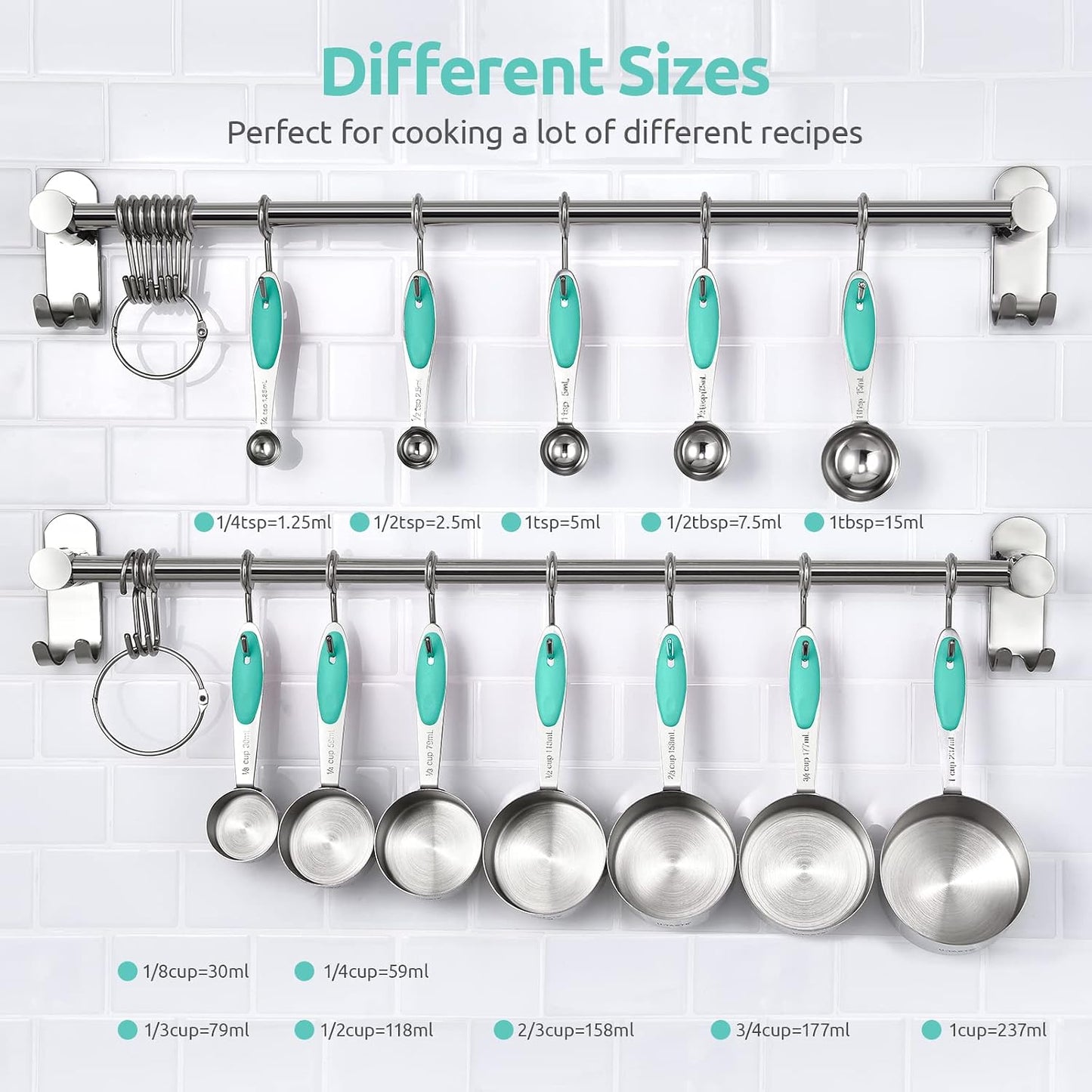 Measuring Cups Spoons Set, 18/8 Stainless Steel, 12Pcs, Multicolor | Upgraded Thickened Handle, Reinforced Welded Joints, Nested Stackable Design, Metal Measure Set for Kitchen Baking Cooking