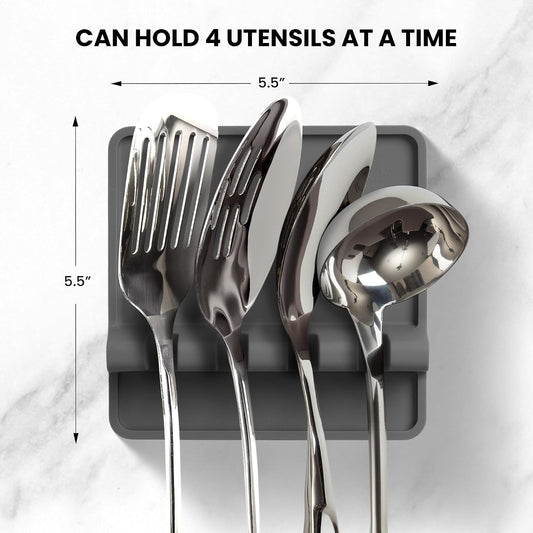 Spoon Rest for Multiple Utensils High Heat-Resistant Silicone Drip Pad, BPA-Free Spoon Holder for Stove Top, Kitchen Gadget Holder for Ladles, Tongs, Cooking Spatula - Makes Great Gift