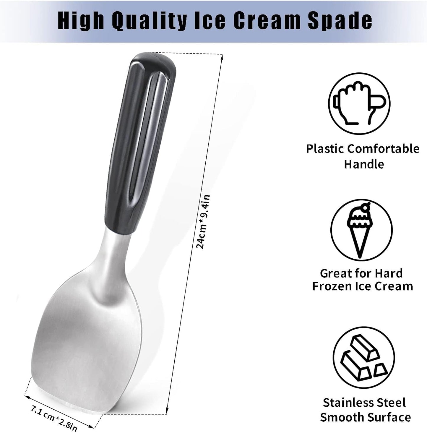2 Pack Ice Cream Spade - Stainless Steel Flat Ice Cream Paddle, Scooper for Hard or Creamy Dessert Spade Butter Cutter