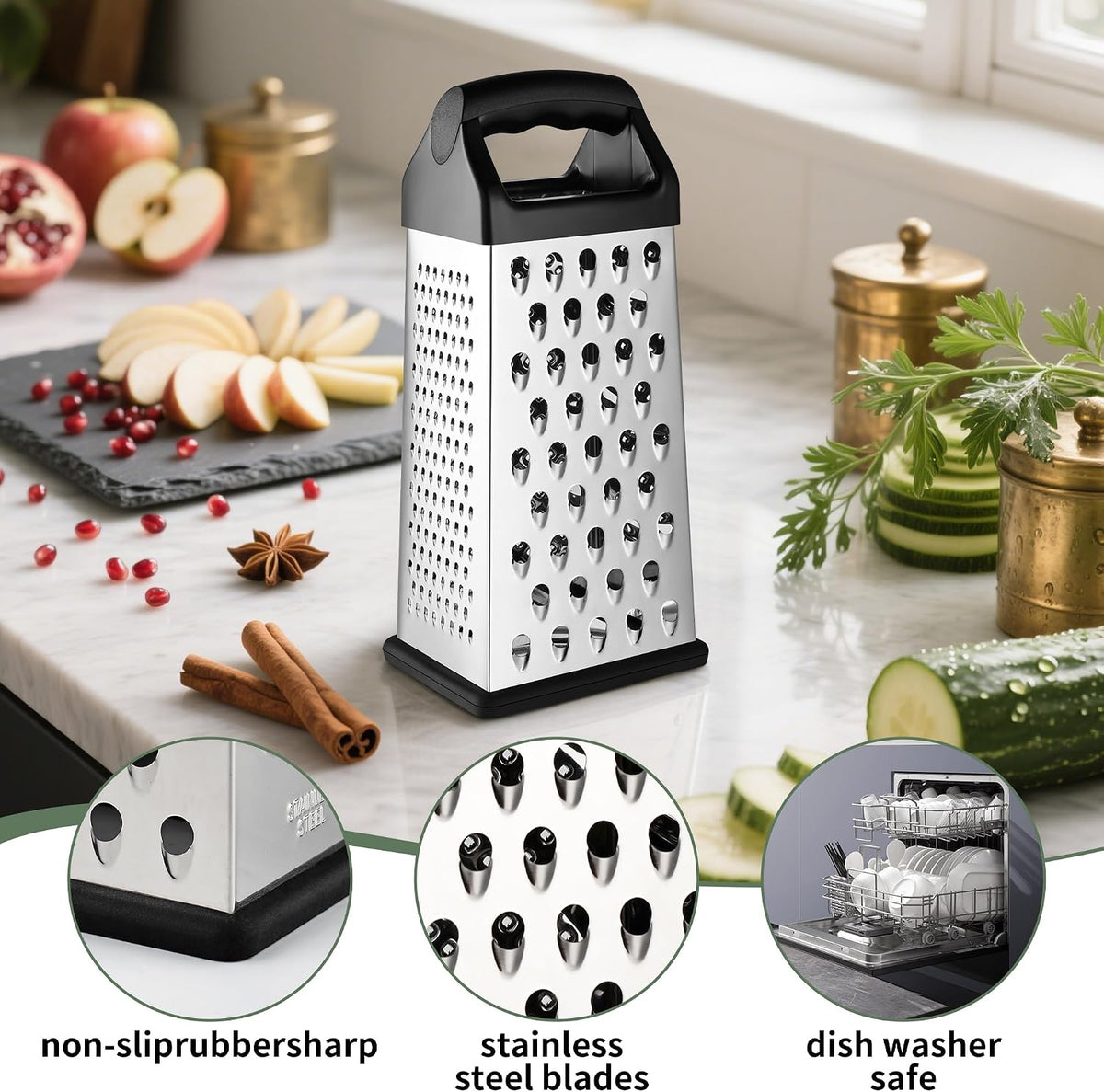 Cheese Grater with Wood Handle for Cheese, Vegetable & Fruit