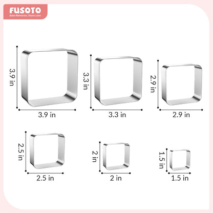 6PCS Square Cookie Cutter Set - Square Shaped, 1.5-4 Inch | Square Shaped Geometric Cookie Cutter for Kitchen Baking, Stainless Steel, (1.5", 2", 2.5", 3", 3.5", 4"), Square