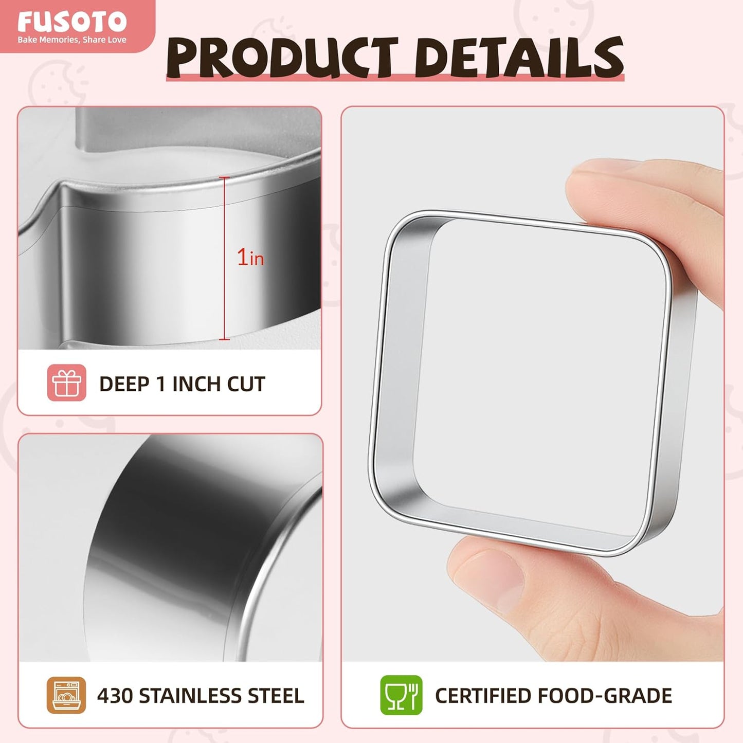 6PCS Square Cookie Cutter Set - Square Shaped, 1.5-4 Inch | Square Shaped Geometric Cookie Cutter for Kitchen Baking, Stainless Steel, (1.5", 2", 2.5", 3", 3.5", 4"), Square