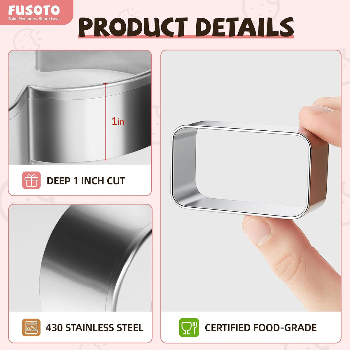 6PCS Square Cookie Cutter Set - Square Shaped, 1.5-4 Inch | Square Shaped Geometric Cookie Cutter for Kitchen Baking, Stainless Steel, (1.5", 2", 2.5", 3", 3.5", 4"), Square