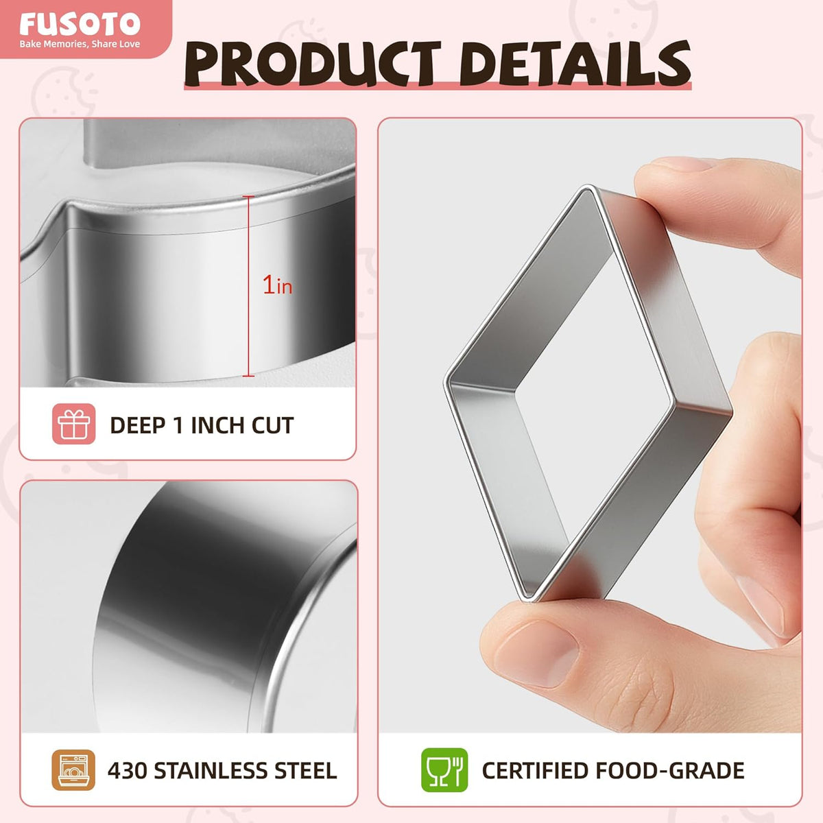6PCS Square Cookie Cutter Set - Square Shaped, 1.5-4 Inch | Square Shaped Geometric Cookie Cutter for Kitchen Baking, Stainless Steel, (1.5", 2", 2.5", 3", 3.5", 4"), Square
