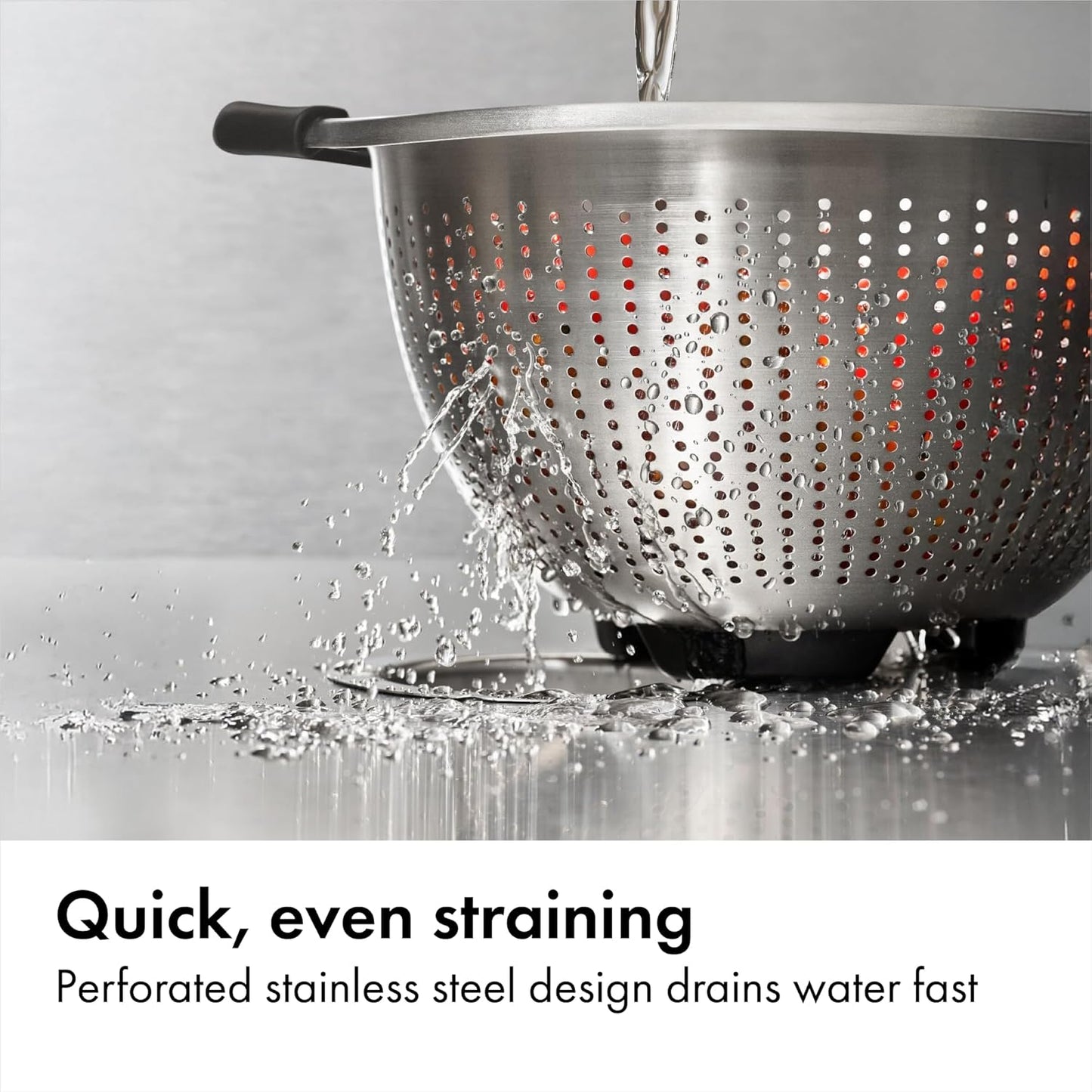 Good Grips Stainless Steel Colander, 5 qt. Capacity, Strainer with Non-Slip Handles, Kitchen Colander for Pasta and Vegetables, Nesting Stainless Steel Strainer and Sieve