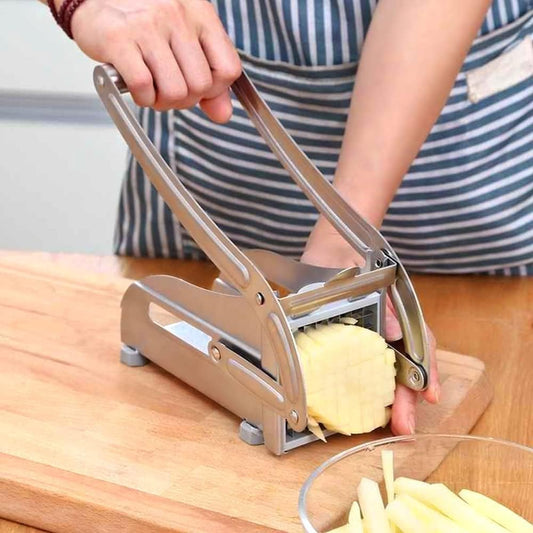 French Fry Cutter Stainless Steel Vegetable Dicer Potato Slicer French Fries Grater Potato Chipper Chip Cutter with 2 Replacement Blades and Non-Slip Feet for Commercial Family Easy Slicer