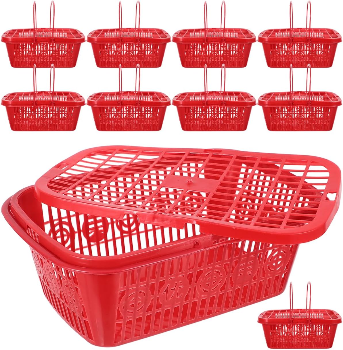 4Pcs Mini Plastic Berry Basket with Handle Red about 23x16x8 cm