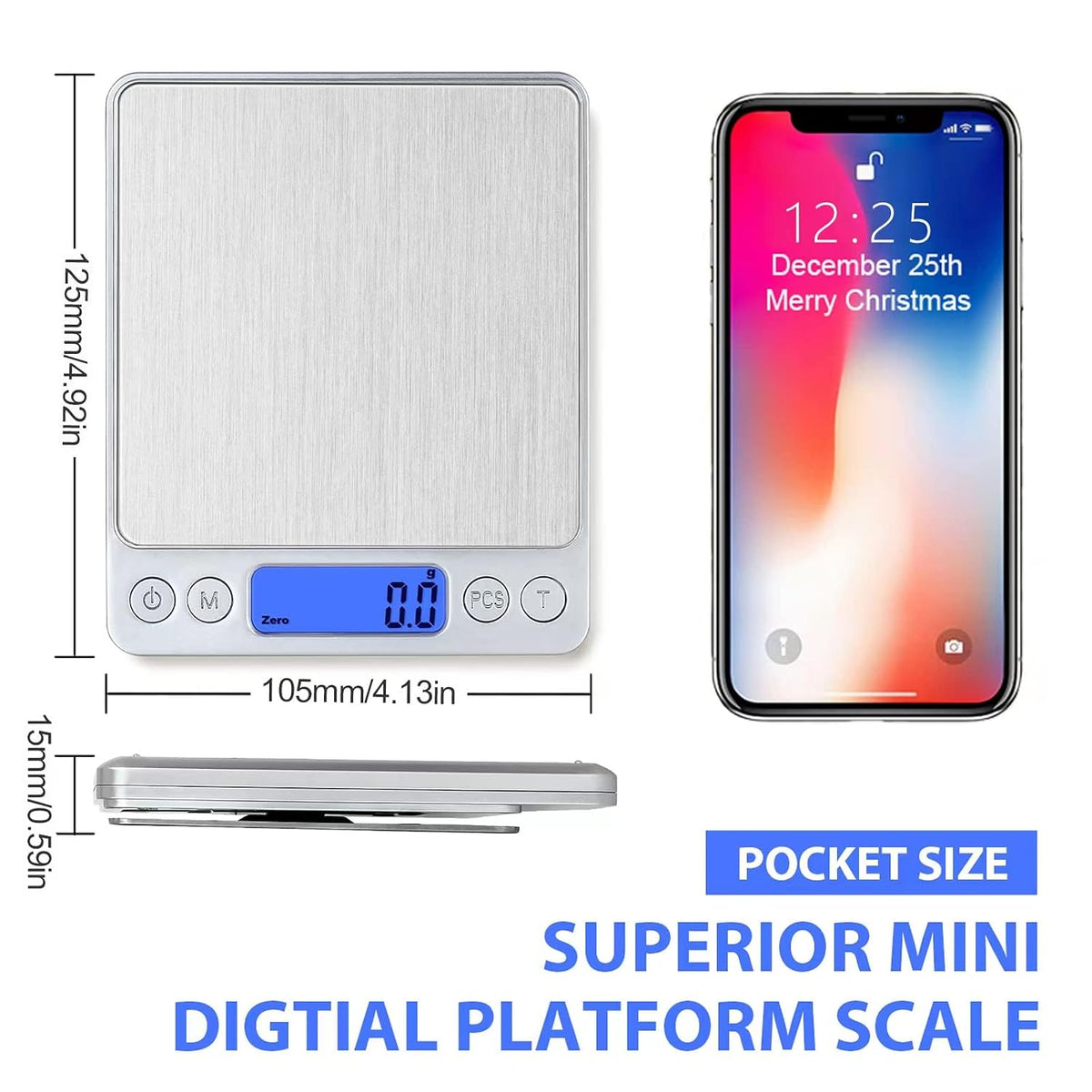 Food Scale, Rechargeable Kitchen Scale with Trays 3000g/0.1g, Mini Scale with Tare Function Digital Scale Grams and Ounces for Weight Loss, Dieting, Cooking, Meal Prep, Coffee, Jewelry
