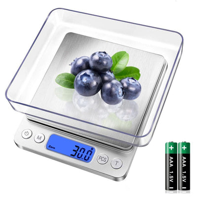 Food Scale, Rechargeable Kitchen Scale with Trays 3000g/0.1g, Mini Scale with Tare Function Digital Scale Grams and Ounces for Weight Loss, Dieting, Cooking, Meal Prep, Coffee, Jewelry