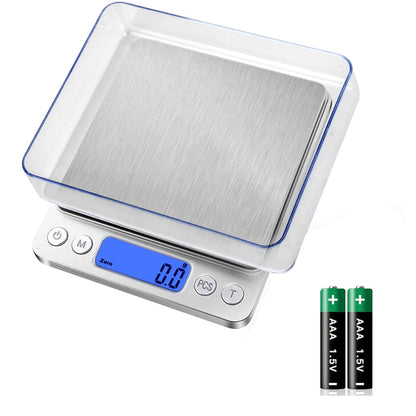 Food Scale, Rechargeable Kitchen Scale with Trays 3000g/0.1g, Mini Scale with Tare Function Digital Scale Grams and Ounces for Weight Loss, Dieting, Cooking, Meal Prep, Coffee, Jewelry