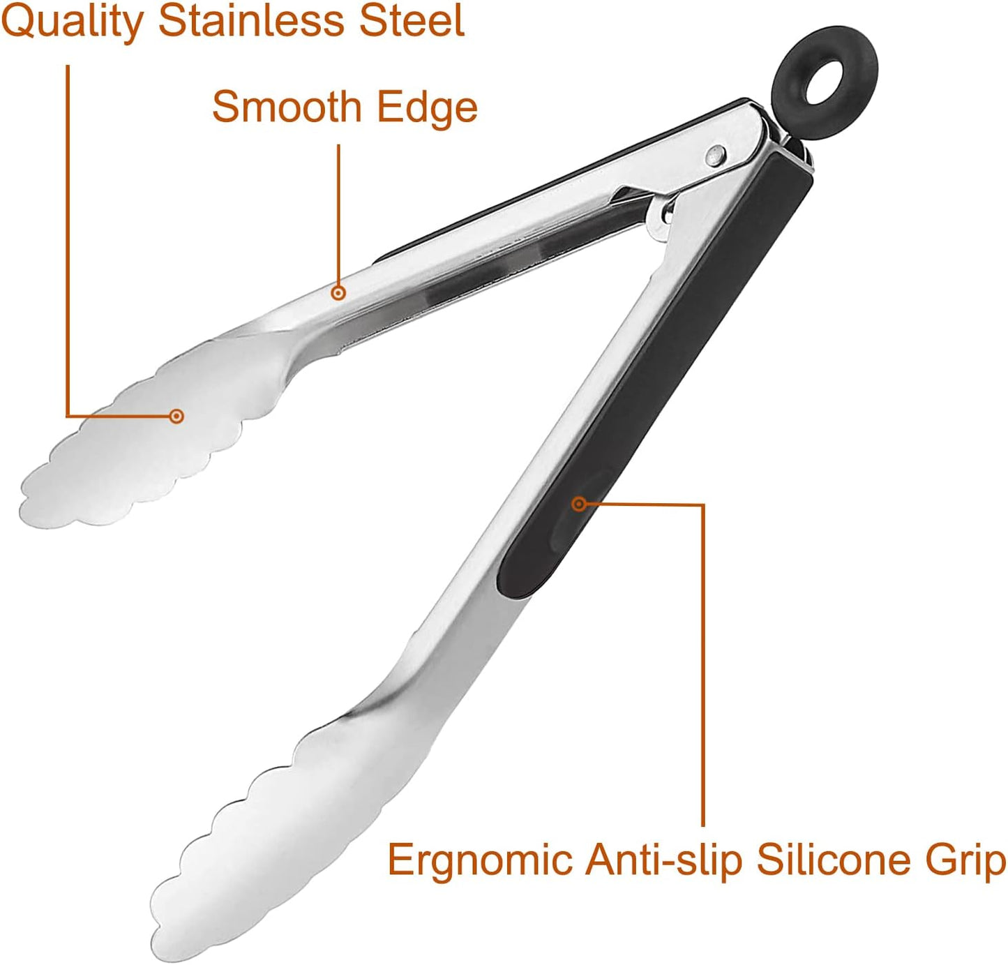 9 Pieces Stainless Steel Kitchen Tongs Grilling Locking Cooking Tongs Non-Slip Metal Food Tongs for Cooking, Salad and BBQ, 7, 9 and 12 Inch