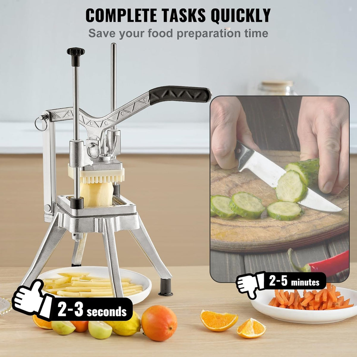 Commercial Vegetable Fruit Chopper 3/8″ Blade Professional Food Dicer Kattex French Fry Cutter Onion Slicer Stainless Steel for Tomato Peppers Potato Mushroom Upgrade Style 3/8"