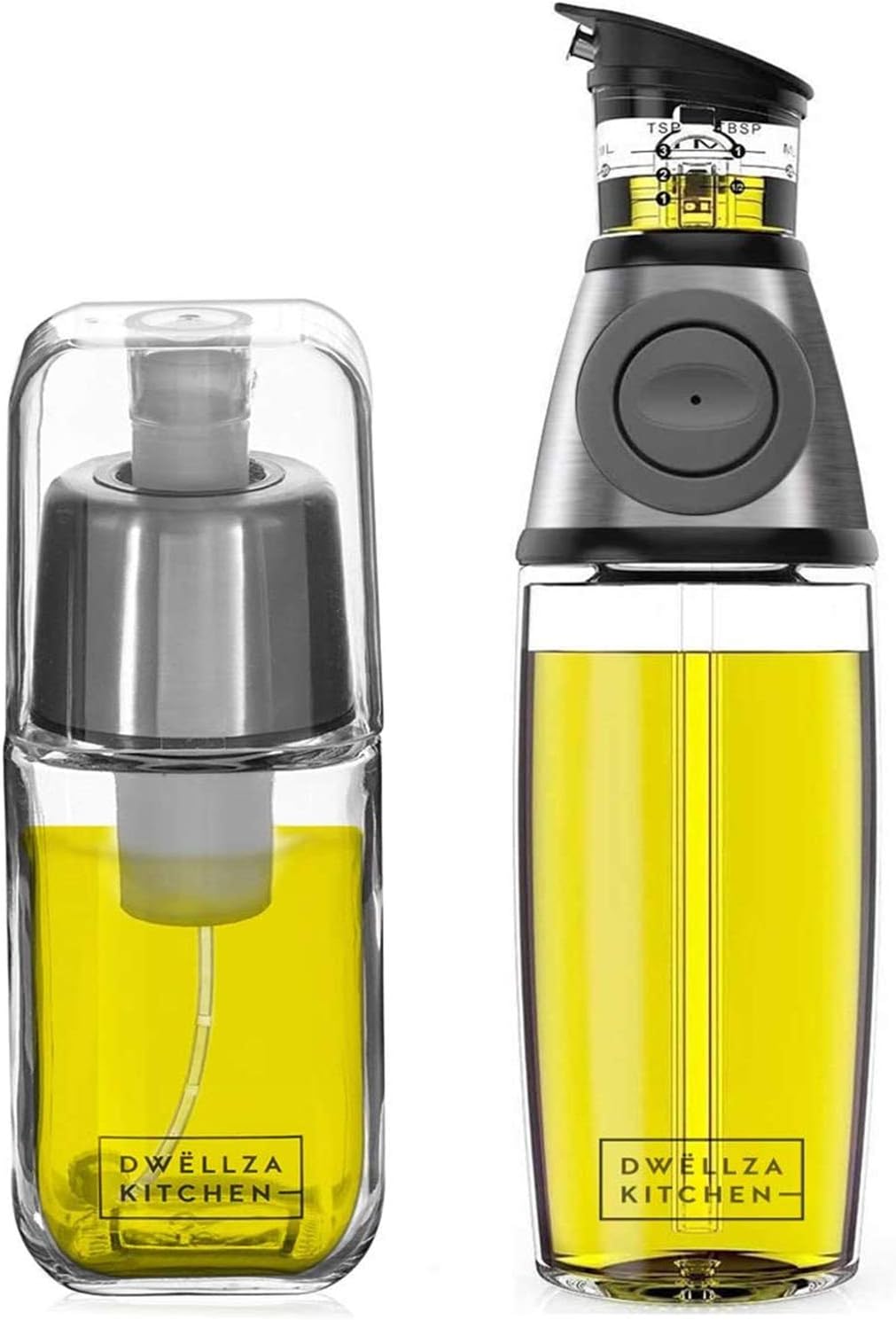 Olive Oil Dispenser Bottle For Kitchen Set 6 oz Sprayer For Cooking and Glass 17 Oz. Cooking Pour Dispenser With Measurements for Cooking, Airfryer, Salad & BBQ