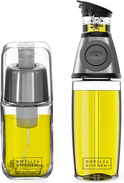 Olive Oil Dispenser Bottle For Kitchen Set 6 oz Sprayer For Cooking and Glass 17 Oz. Cooking Pour Dispenser With Measurements for Cooking, Airfryer, Salad & BBQ