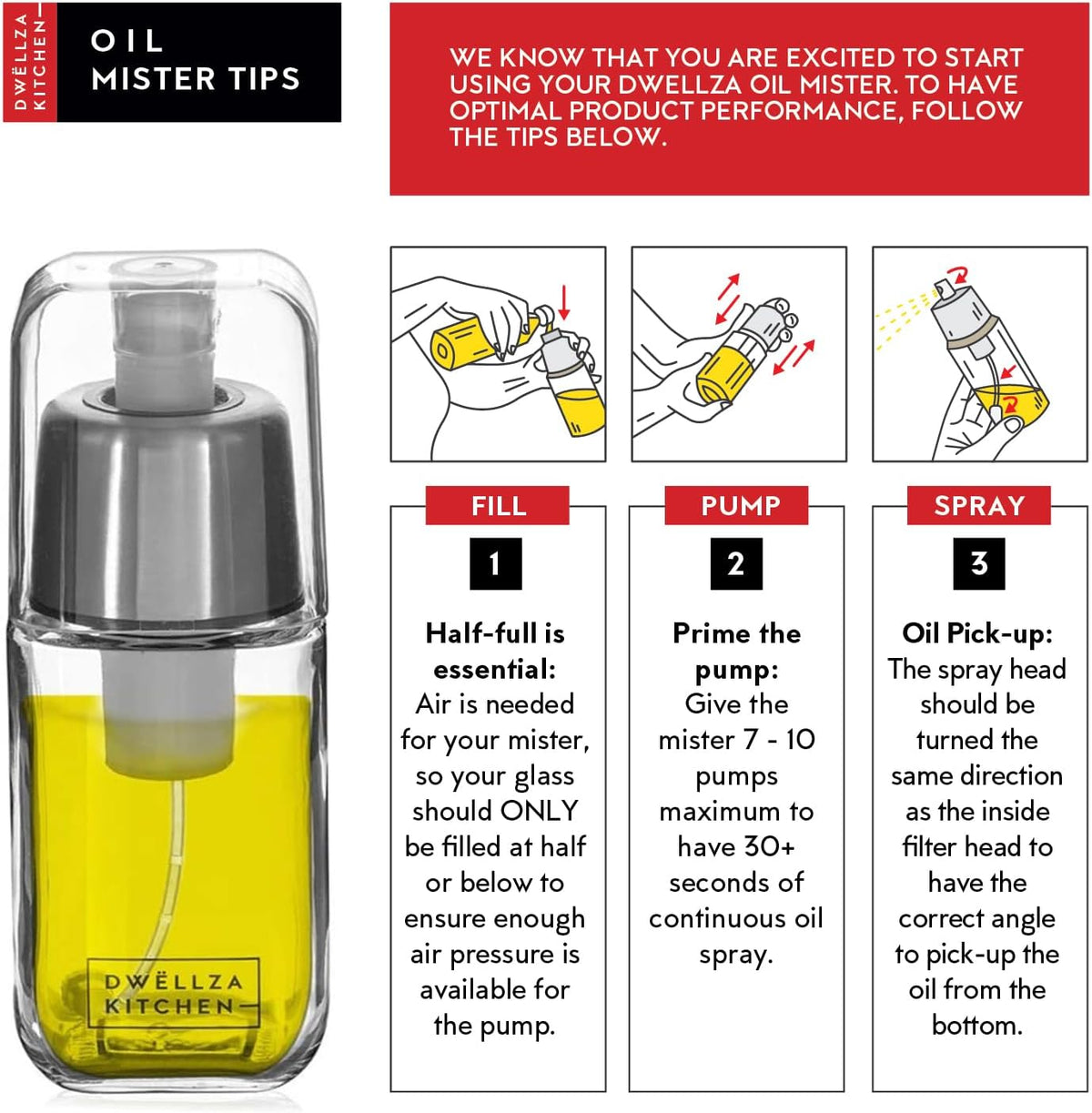 Olive Oil Dispenser Bottle For Kitchen Set 6 oz Sprayer For Cooking and Glass 17 Oz. Cooking Pour Dispenser With Measurements for Cooking, Airfryer, Salad & BBQ