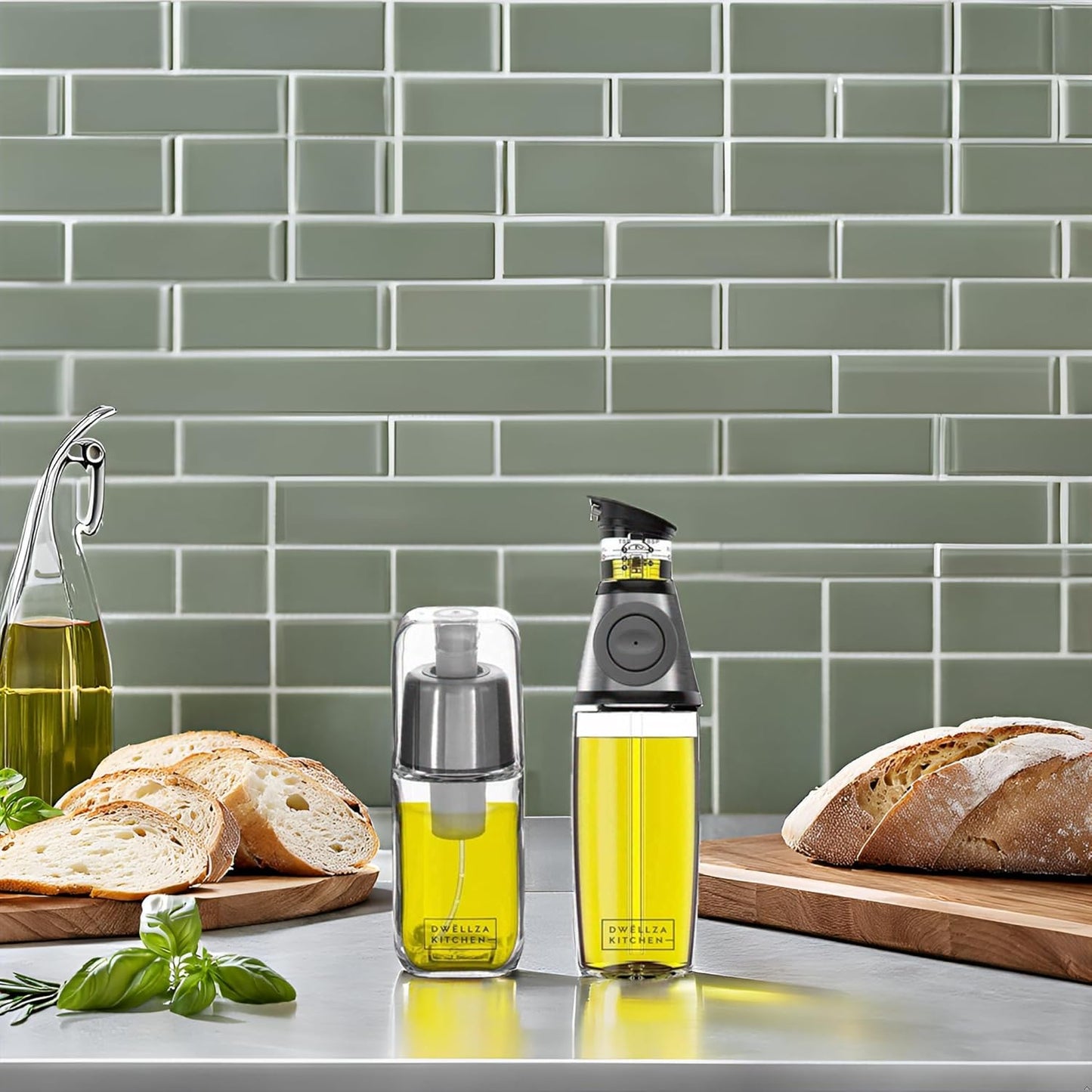 Olive Oil Dispenser Bottle For Kitchen Set 6 oz Sprayer For Cooking and Glass 17 Oz. Cooking Pour Dispenser With Measurements for Cooking, Airfryer, Salad & BBQ