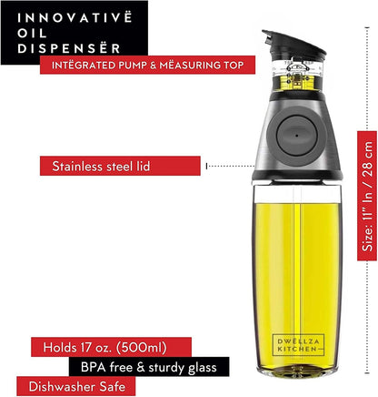 Olive Oil Dispenser Bottle For Kitchen Set 6 oz Sprayer For Cooking and Glass 17 Oz. Cooking Pour Dispenser With Measurements for Cooking, Airfryer, Salad & BBQ