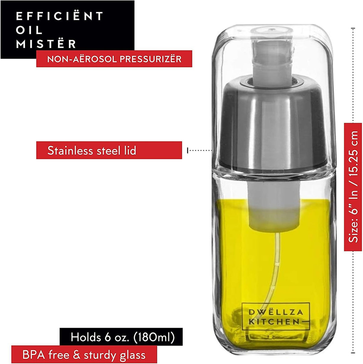 Olive Oil Dispenser Bottle For Kitchen Set 6 oz Sprayer For Cooking and Glass 17 Oz. Cooking Pour Dispenser With Measurements for Cooking, Airfryer, Salad & BBQ