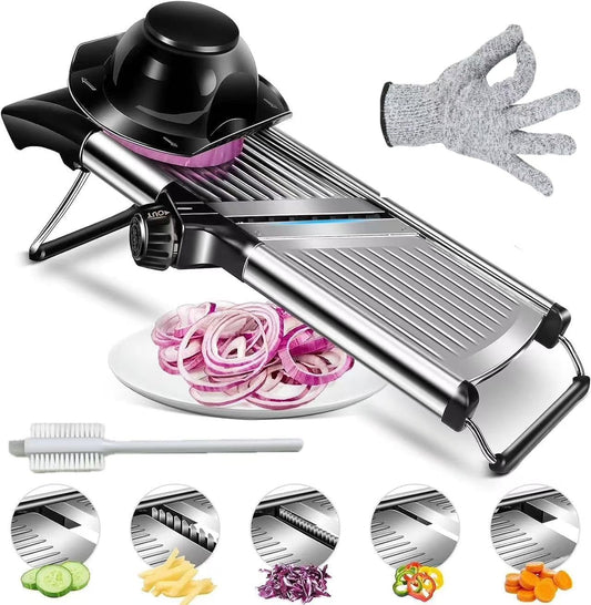 Mandoline Slicer with Adjustable Stainless Steel Blades for Kitchen, Vegetable Chopper for Potato, Tomato, Carrot, Fruit and Onion Cutter