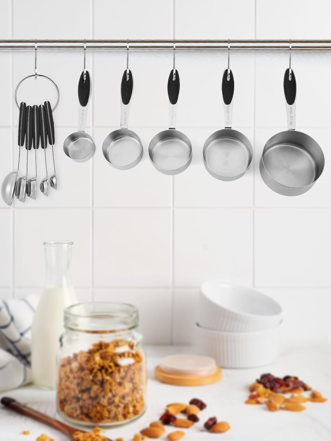 Copper Measuring Cups and Spoons Set of 10 Piece, Stainless Steel Nesting Measuring Cup Set with Soft Touch Silicone Handles for Dry and Liquid Ingredients