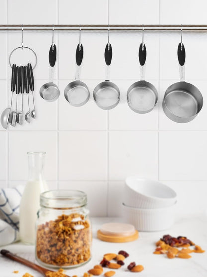 Copper Measuring Cups and Spoons Set of 10 Piece, Stainless Steel Nesting Measuring Cup Set with Soft Touch Silicone Handles for Dry and Liquid Ingredients