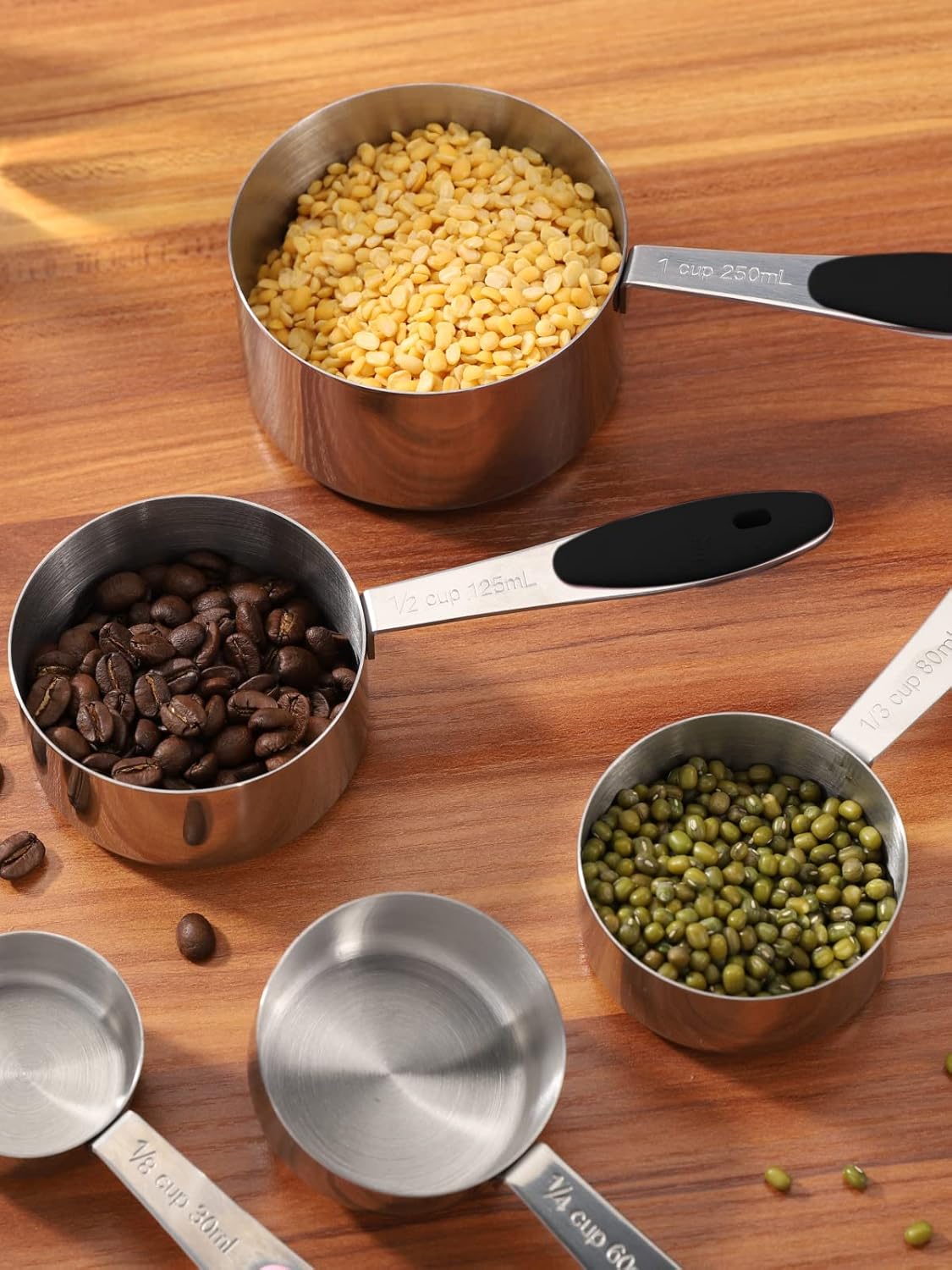 Copper Measuring Cups and Spoons Set of 10 Piece, Stainless Steel Nesting Measuring Cup Set with Soft Touch Silicone Handles for Dry and Liquid Ingredients