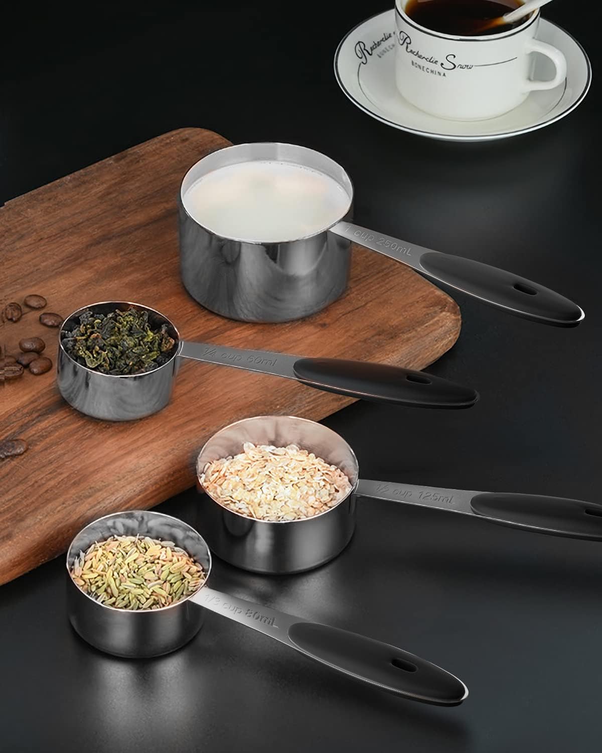 Copper Measuring Cups and Spoons Set of 10 Piece, Stainless Steel Nesting Measuring Cup Set with Soft Touch Silicone Handles for Dry and Liquid Ingredients