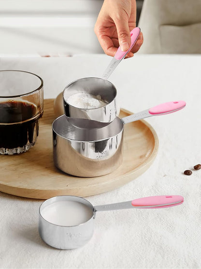 Copper Measuring Cups and Spoons Set of 10 Piece, Stainless Steel Nesting Measuring Cup Set with Soft Touch Silicone Handles for Dry and Liquid Ingredients