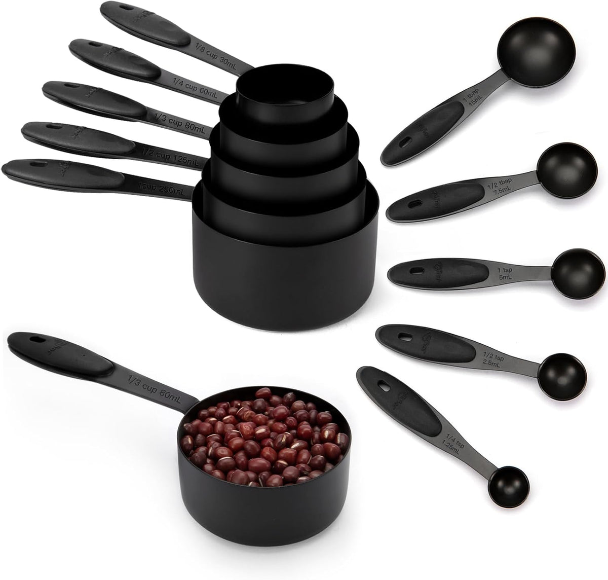 Copper Measuring Cups and Spoons Set of 10 Piece, Stainless Steel Nesting Measuring Cup Set with Soft Touch Silicone Handles for Dry and Liquid Ingredients