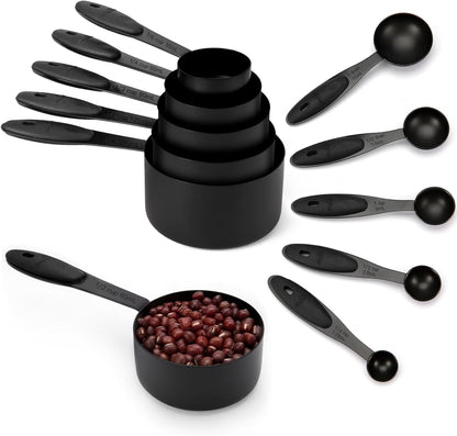 Copper Measuring Cups and Spoons Set of 10 Piece, Stainless Steel Nesting Measuring Cup Set with Soft Touch Silicone Handles for Dry and Liquid Ingredients