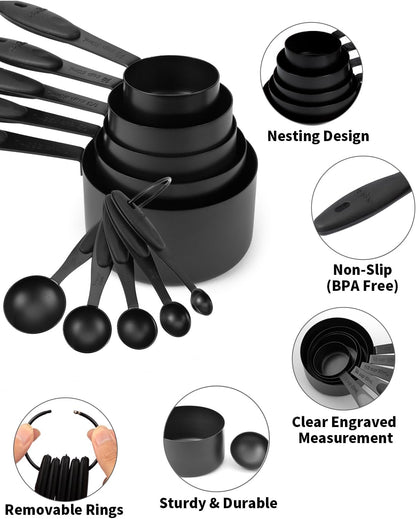 Copper Measuring Cups and Spoons Set of 10 Piece, Stainless Steel Nesting Measuring Cup Set with Soft Touch Silicone Handles for Dry and Liquid Ingredients